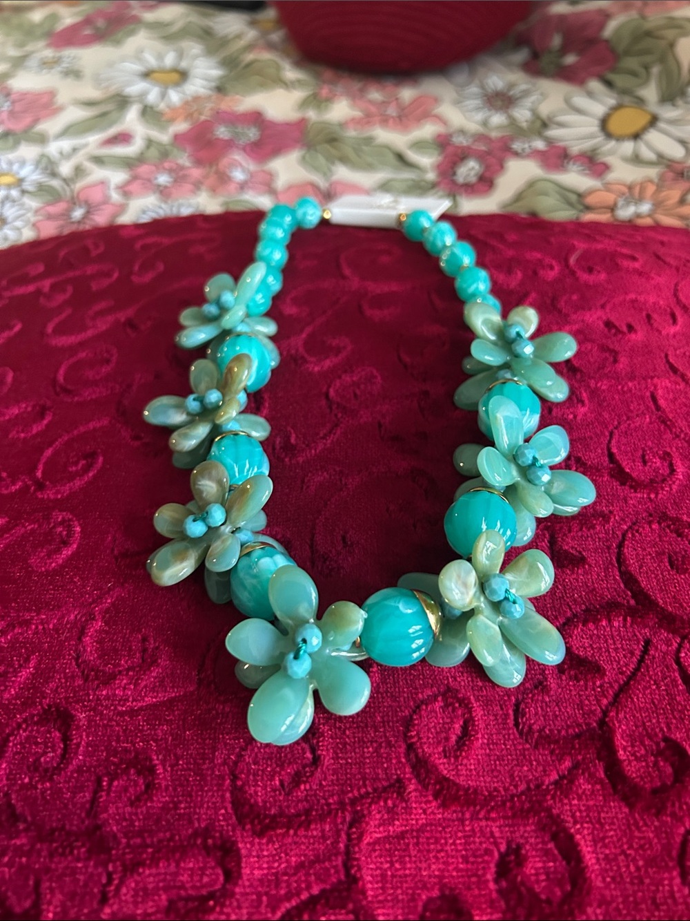 Turquoise Floral Bead Necklace - Women Jewelry